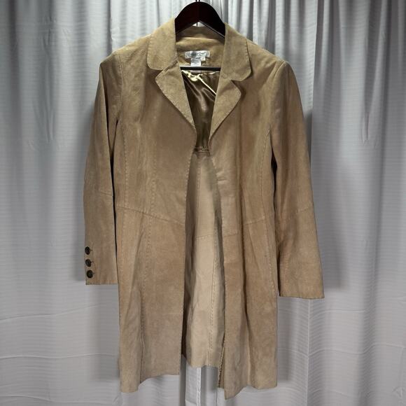 VTG Coldwater Creek Suede Long Beige Leather Jacket Women's Size Petite Medium - Picture 1 of 8